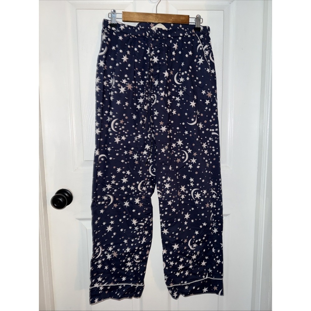 Print Fresh Women's Navy Blue Star Print Pajama Bottoms Pants Size M Cotton